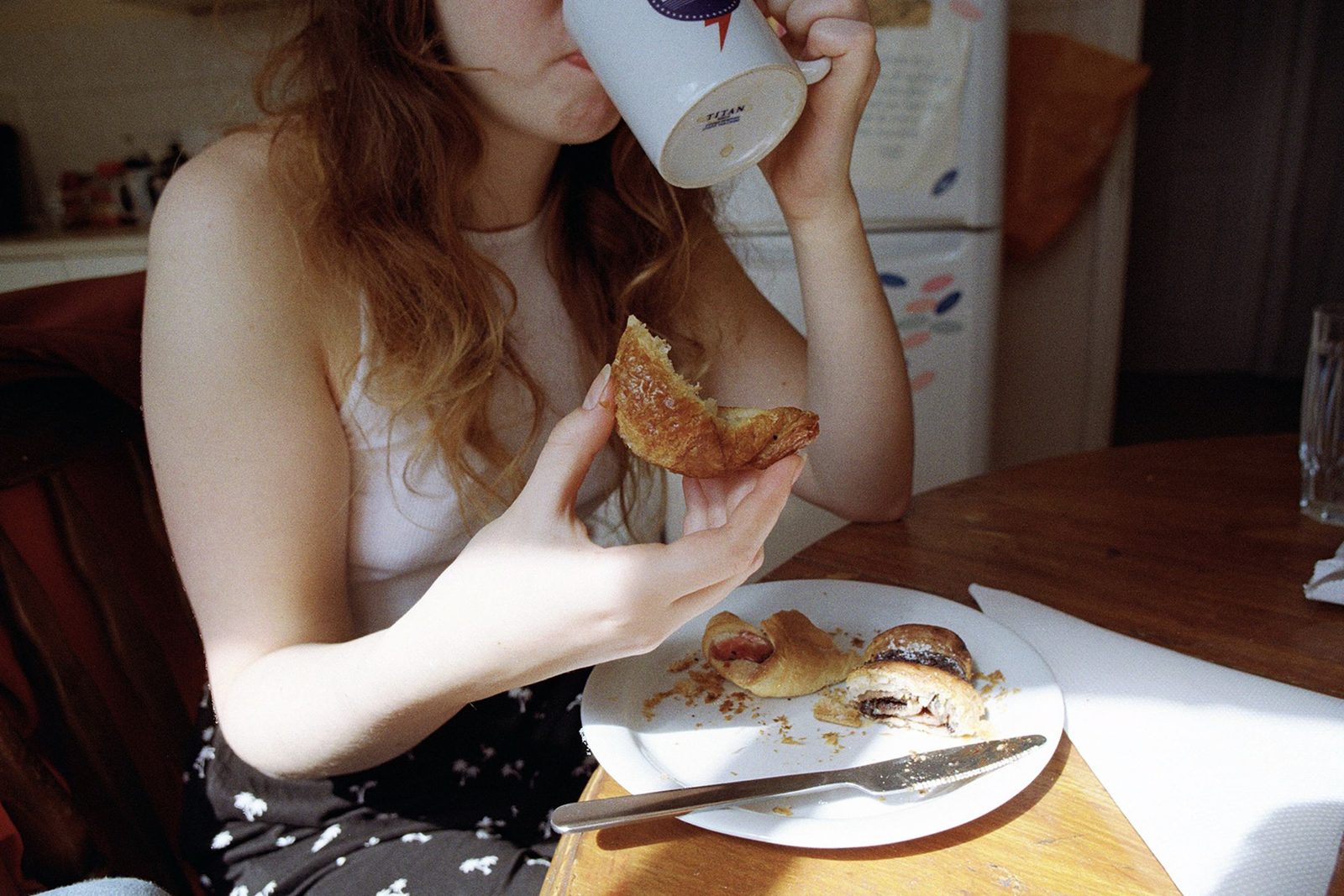breakfast beside a cream jude fridge