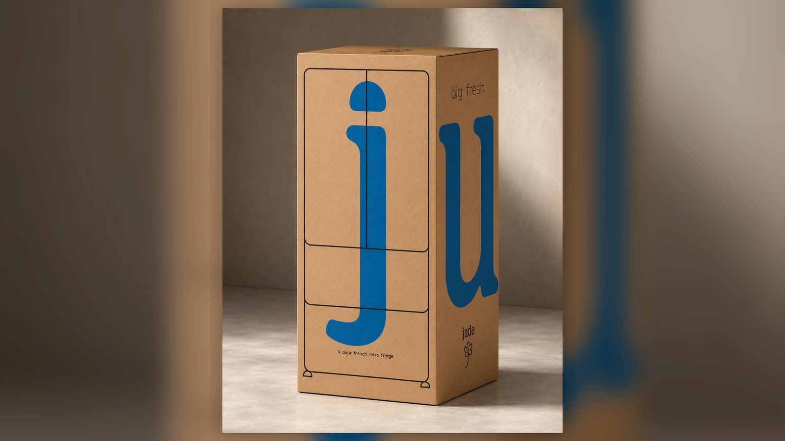jude kraft packaging with oversized blue letters